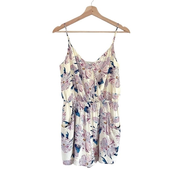 1. State Aster Garden Floral Cami Strap Surplice Drape Front Romper Sugarcane - Picture 4 of 16